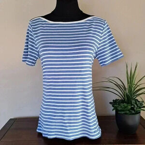 ❤ NWT Tommy Hilfiger Striped T-shirt Blue White Boatneck Tee Medium Short Sleeve